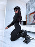 Black, stretchy jumpsuit with front zipper